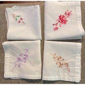 Vintage Embroidered Floral Handkerchiefs Set Of 4